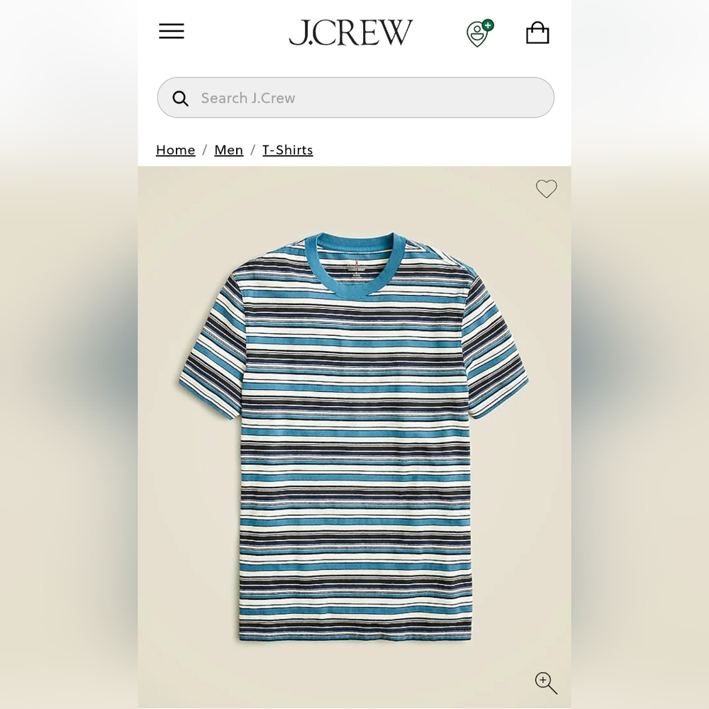 JCrew Mens Vintage Jersey 100% Cotton Tshirt Blue Tailfin Stripe, Size Large